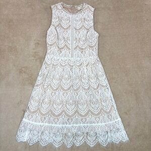 Altar'd State White Lace Sleeveless A-Line Dress Tan Lining XS Floral Scalloped